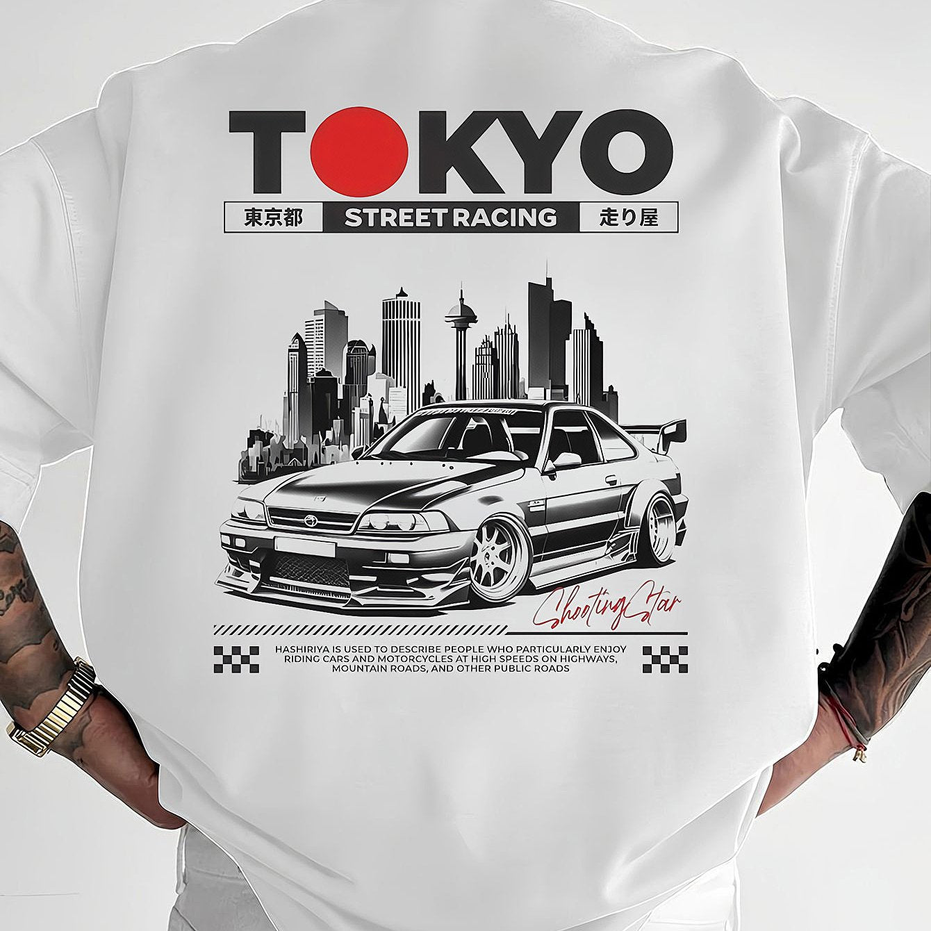 東京ストリートレーシンググラフィックTシャツ