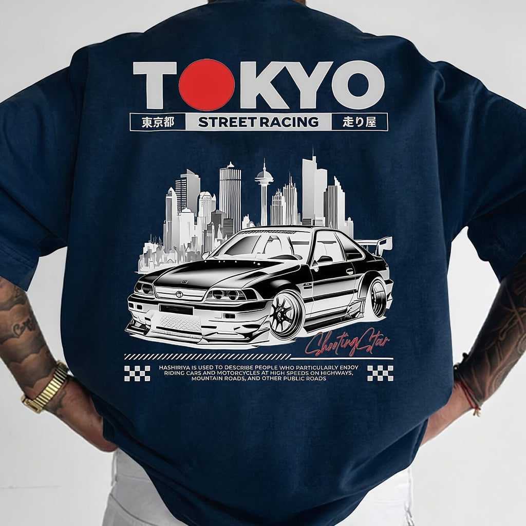 東京ストリートレーシンググラフィックTシャツ