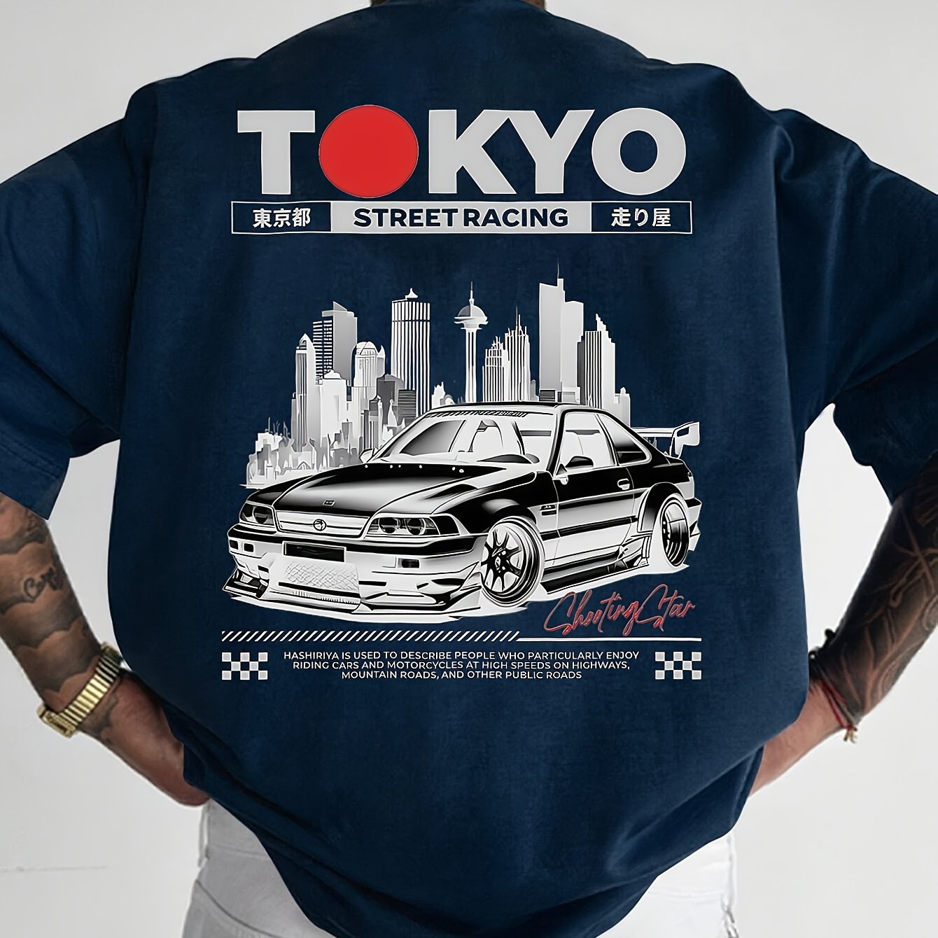 東京ストリートレーシンググラフィックTシャツ