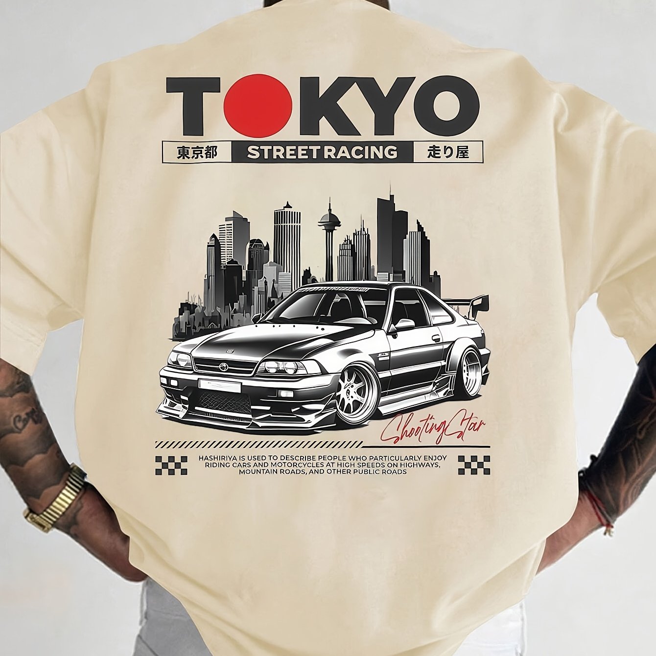 東京ストリートレーシンググラフィックTシャツ