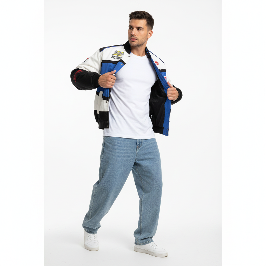 ブルー・ブラックエイド・ヴィンテージ・レーシングジャケット