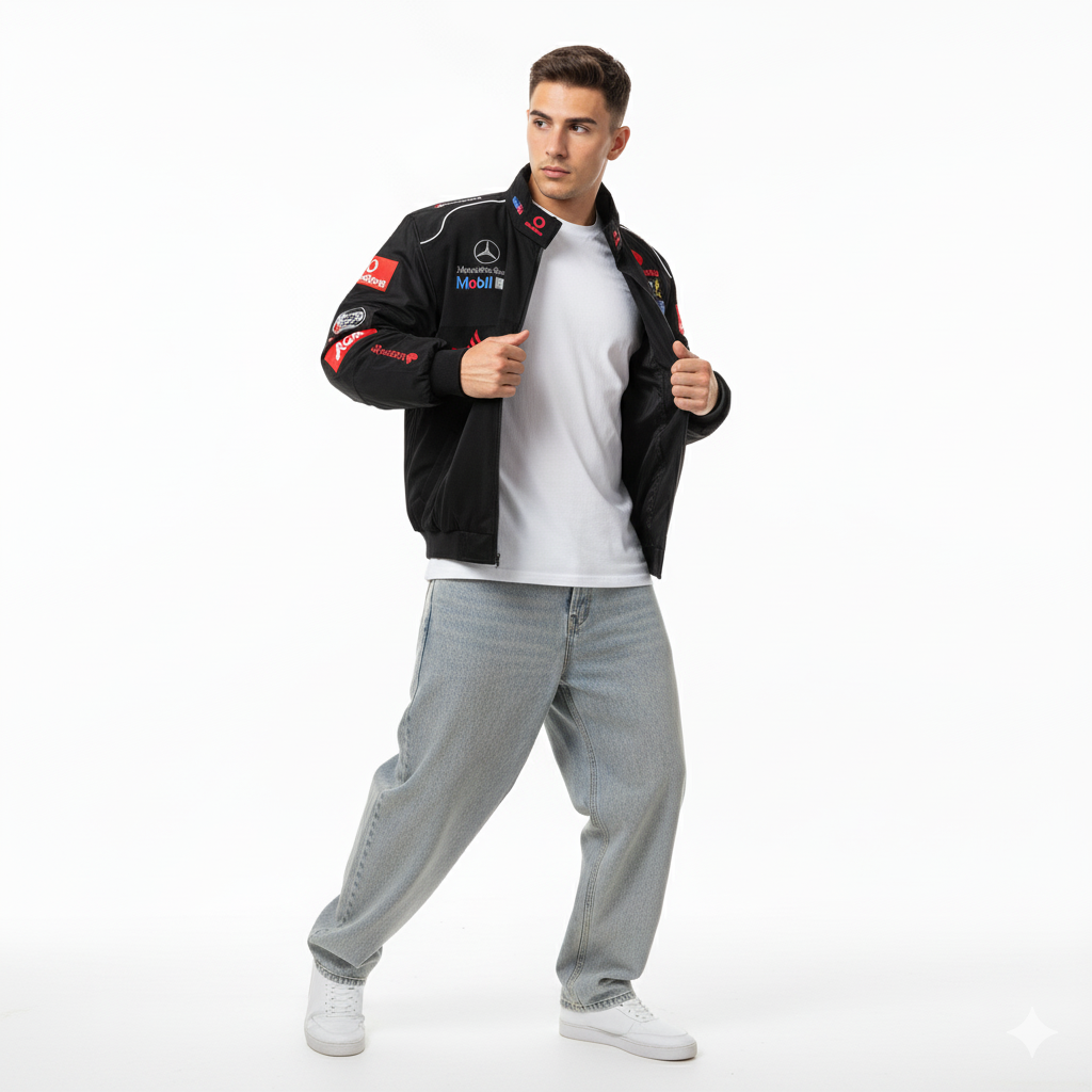 ブラックメルセデスヴィンテージレーシングジャケット