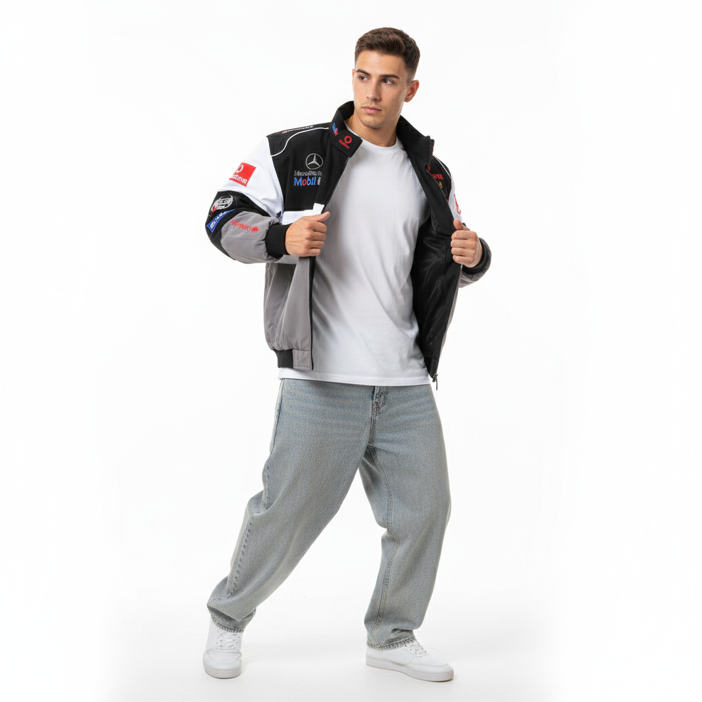 ホワイトメルセデスビンテージレーシングジャケット