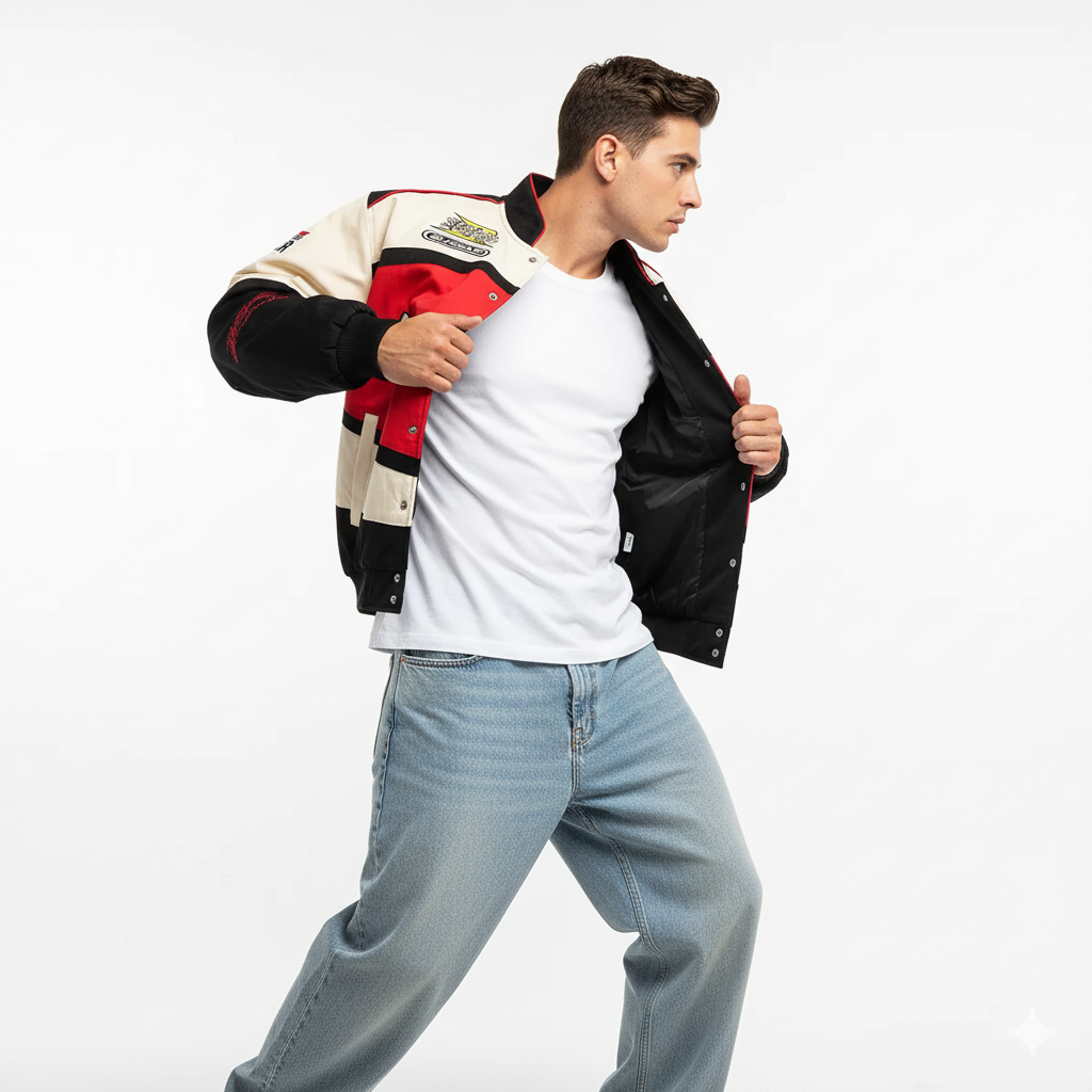 レッド・ブラックエイド・ヴィンテージ・レーシングジャケット